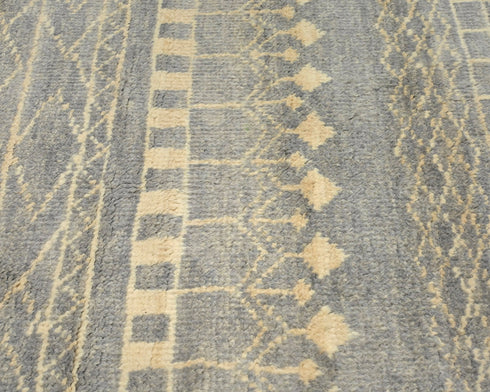 9 Feet Moroccan Gray Hand Woven Wool Runner Rug